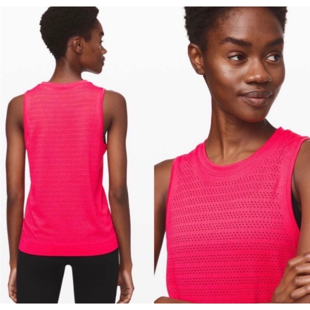 Lululemon breeze by muscle tank ventilated Sz L pink mesh athletic gym workout